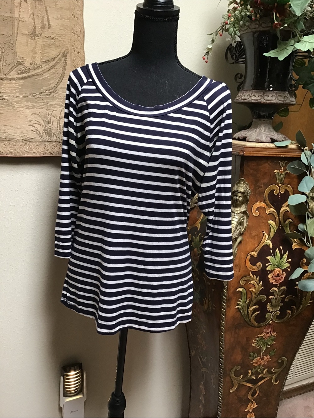 Banana Republic Navy and White Striped Long Sleeve Tee